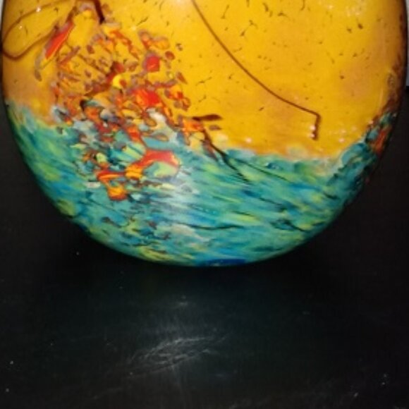 JOHN FIELDS 'SEDONA' Signed 2001 Colorful Hand Blown Studio Art Glass Pouch Vase - Picture 3 of 10